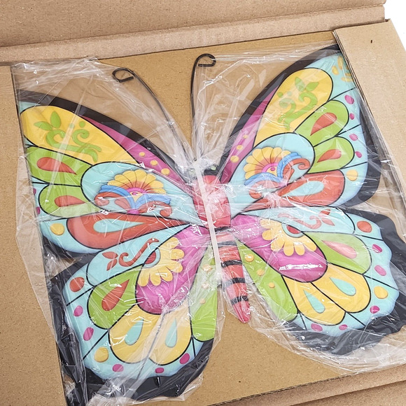 Colorful Garden Butterfly Hanging Metal, Wall Art Decor 13.75"W x 10.5"H - Picture 2 of 6